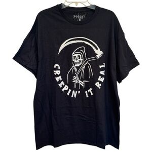 Spirit Halloween Creepin' It Real Graphic Black Short Sleeve Tee Extra Large NWT